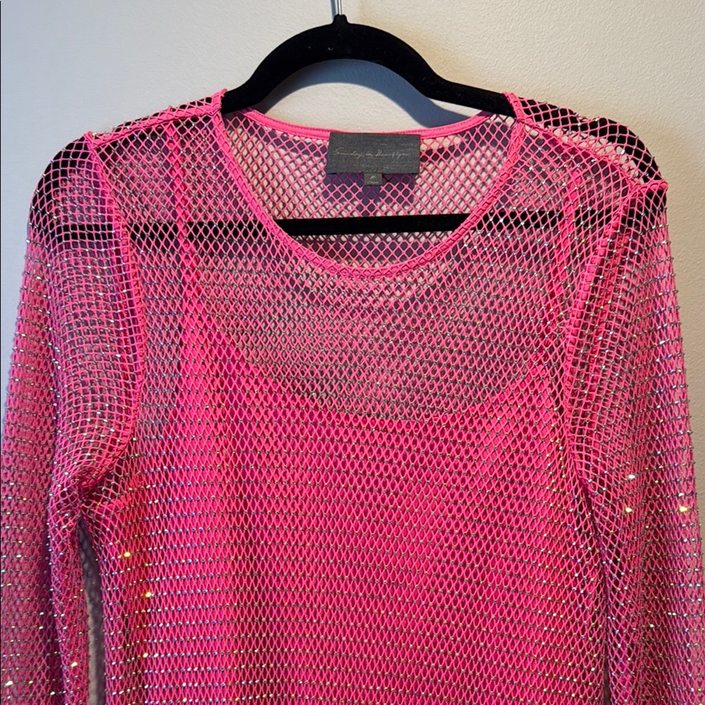 Anthropologie Sunday in Brooklyn Elegant Pink Rhinestone Mesh Maxi Dress - Picture 3 of 4